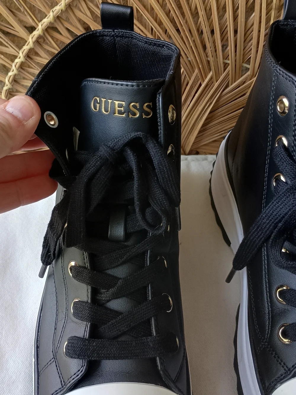 GUESS Women's Black High-Top Sneakers with White Toe Cap_9